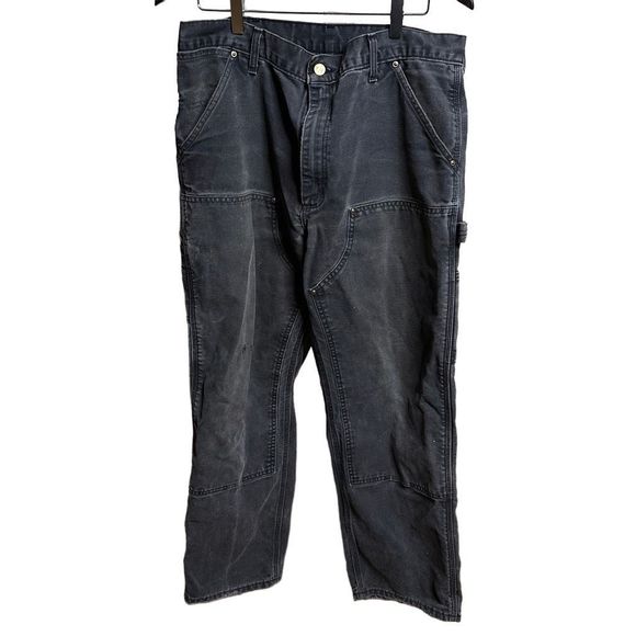 VTG USA Carhartt Double Knee pants B01 Faded Distressed Denim 34x30 - Picture 1 of 6